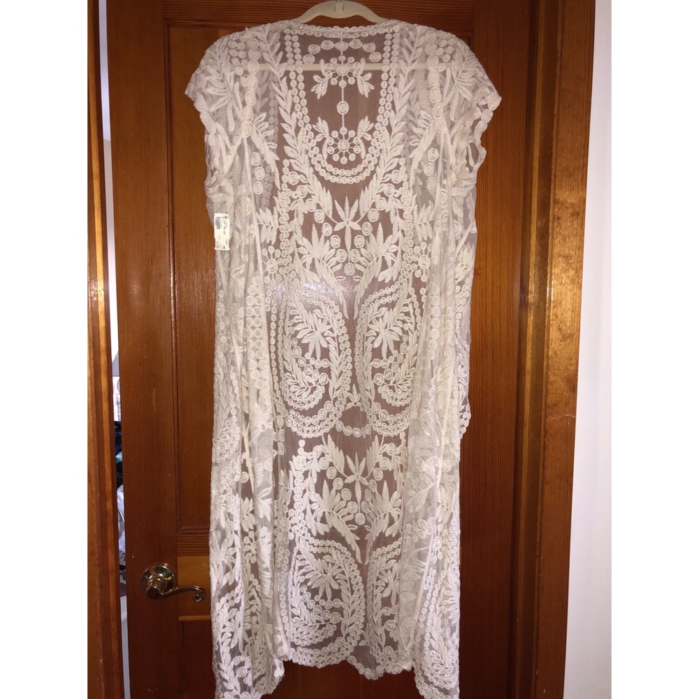 Ivory Long Lace Cardigan - Medium